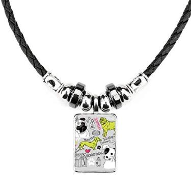 Imagem de DIYthinker Pingente de corda de couro com pingente de corda de couro com desenho de cachorro