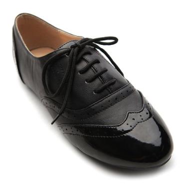Imagem de Ollio sapato feminino clássico com cadarço salto baixo Oxford, Black/Black, 8