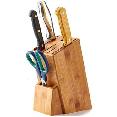 Imagem de JWCN Bloco de facas de bambu, bloco de facas sem facas, organizador de facas e suporte para facas para economizar espaço seguro, ferramenta de armazenamento de utensílios de cozinha, 7 compartimentos vazios atualizados
