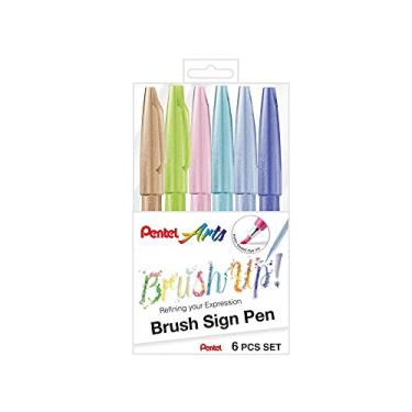 Imagem de Kit Caneta Pincel Brush Sign Pen Pasteis Pentel 6 Cores