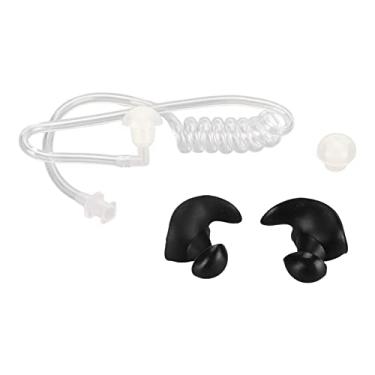 Imagem de Universal Intercom Clear Air Tube, Acoustic Tube Earpiece Coil Tube + 1 par de Fones de Ouvido, Coil Acoustic Audio Microphone Tube Replacement for Two Way Radio Headset (Pontas de ouvido pretas)