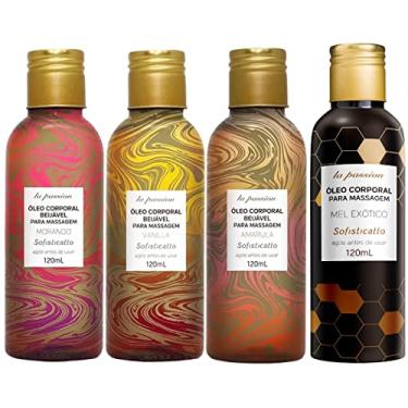 Imagem de Kit 4 Óleos De Massagem Corporal Relaxante Beijavel Sabores