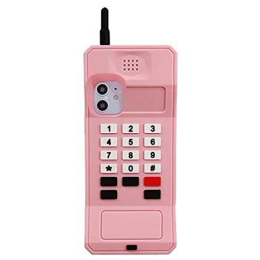 Imagem de UnnFiko Capa de silicone 3D compatível com iPhone 14, capa protetora grossa de borracha macia criativa retrô divertida legal (telefone rosa retrô, iPhone 14)