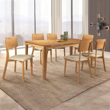 Imagem de Conjunto Sala De Jantar Mesa 160cm Com 6 Cadeiras Rubi Tradição Móveis