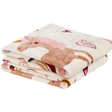 Imagem de Cobertor Carrosel Solteiro Infantil Mantinha Flannel Estampada 01 Peça - Unicórnio