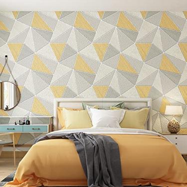 Imagem de Mwpqbd Deerskin veludo de nórdico moderno minimalista 3D tridimensional padrão geométrico sala de estar fundo de televisão parede papel de parede não tecido grosso (16C7001 amarelo claro)