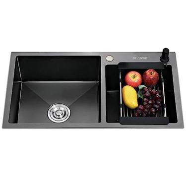 Imagem de Cuba Dupla Gourmet de Cozinha com Acessórios Aço Inox Preta Brinovar