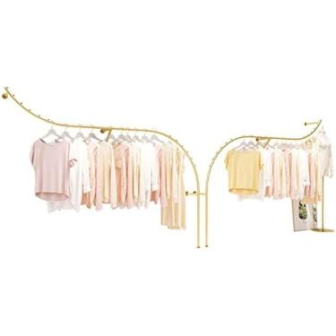 Imagem de Prateleiras De Exibição De Loja De Roupas Boutique Montadas Na Parede, Prateleiras De Exibição De Roupas Comerciais De Lojas De Varejo De Metal Moderno, Cabides De Ouro, Hastes Para Pendurar Em Ar