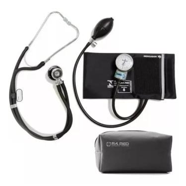 Imagem de Kit Esfigmomanômetro + Estetoscópio Rappaport P.a.med - Preto…