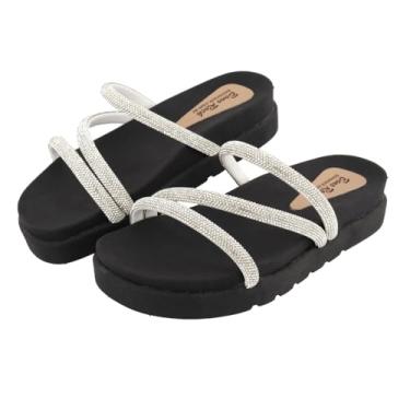 Imagem de Sandália Feminina Birken Papete Sola Alta Tiras Strass Brilhante Cristal