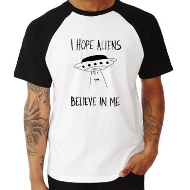 Imagem de Camiseta Raglan I Hope Aliens Believe In Me - Foca Na Moda