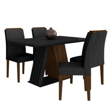 Imagem de Mesa De Jantar 4 Cadeiras Sícilia Imbuia/preto/preto - Móveis Arapongas