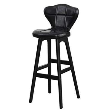 Imagem de Bancos de bar de madeira cadeira de bar banqueta de bar giratória banco alto confortável retrô cadeira de bar encosto simples banco de bar para casa cadeiras de bar (cor: preto)