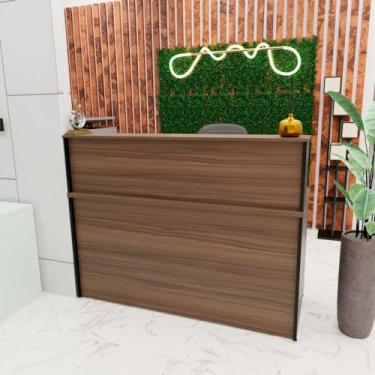 Imagem de Balcão Atendimento Recepção Consultório 140x60cm Com Gaveteiro Nogal