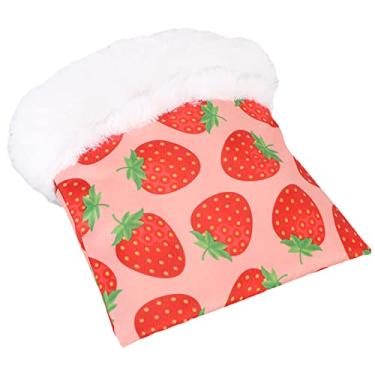 Imagem de Hamster House Bed, Pano Oxford Privacy Space Strawberry Print Multiuso Hamster Saco de Dormir Seguro Portátil para Pequenos Animais (M)