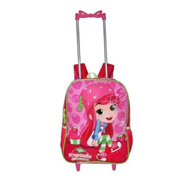 Imagem de Mochila Infantil Moranguinho Meninas Rodinhas Escolar Rosa