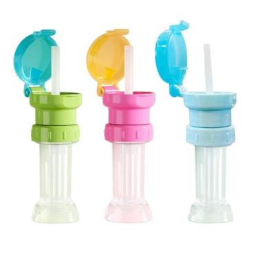 Imagem de RUNGEASINI Tampa de troca de garrafa de água tampa à prova de poeira à prova de derramamento tampa de torção com canudo refrigerante de suco portátil para crianças meninas ferramenta de prevenção de batom (3 peças/lote)