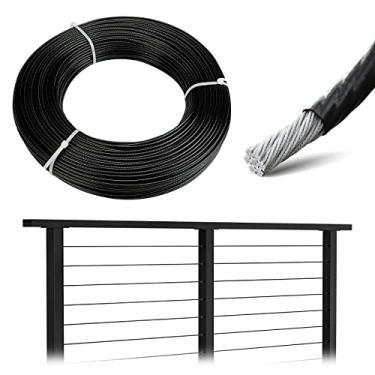 Imagem de Muzata Corda de aço inoxidável revestida de vinil 1/8" através de 3/165 pés para sistema de trilhos de cabo preto 1/8 decking escada, balaustrada para ambientes externos DIY, 7 x 7 fios WR17, série WP1 WC1