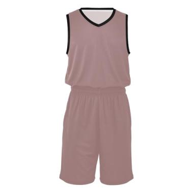 Imagem de Conjunto de uniforme de basquete masculino atlético de secagem rápida roupas hip hop para festa, Marrom rosado, XXG