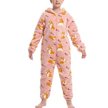 Imagem de Pijama Infantil de Uma Peça, Pijama Elegante Com Capuz, Roupa de Dormir Macia e Amigável à Pele, Padrões de Animais de Desenho Animado de Poliéster para Jogos (140(136-145cm))