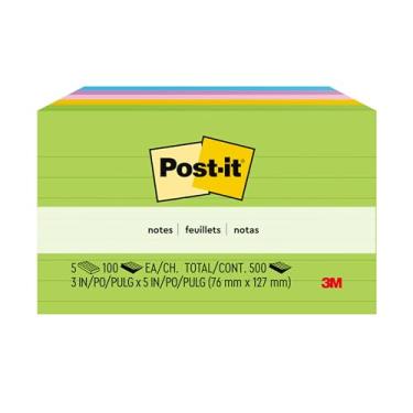 Imagem de Post-it Observações, 7,6 x 12,7 cm, 5 blocos, notas adesivas favoritas número 1 dos EUA, coleção Jaipur, cores ousadas (verde, amarelo, laranja, roxo, azul), remoção limpa, reciclável (635-5AU)