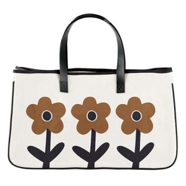 Imagem de Santa Barbara Design Studio Sacolas Pure Design Bolsa de ombro feminina de lona com forro impermeável, 50,8 cm x 28 cm, flores marrons, Flores marrons, 20" x 11", Contemporâneo