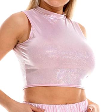 Imagem de Camiseta cropped feminina estampada para treino grande sem mangas elegante camiseta de verão cami blusa camponesa colete básico, rosa, M