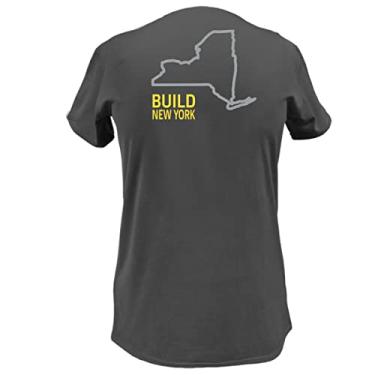 Imagem de John Deere Camiseta feminina com gola V e contorno do estado dos EUA e Canadá Build State Pride, Nova York, M