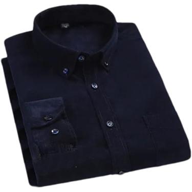 Imagem de Camisa masculina casual de algodão quente de veludo cotelê de manga comprida e gola de botão para outono/inverno, G707, 3G