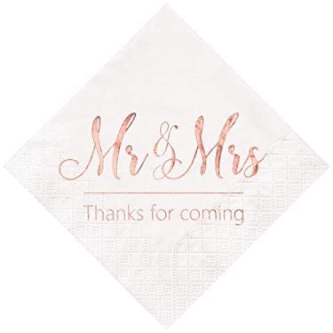 Imagem de Crisky Guardanapos de Casamento Mr & Mrs Rose Gold, 100 Peças, 3 Pregas, Papel, 3 Camadas, 12,4 cm