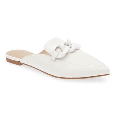 Imagem de Juliet Holy Mocassins femininos Mules Flats bico fino frente única sem cadarço de corrente de metal, Corrente de plástico marfim, 38