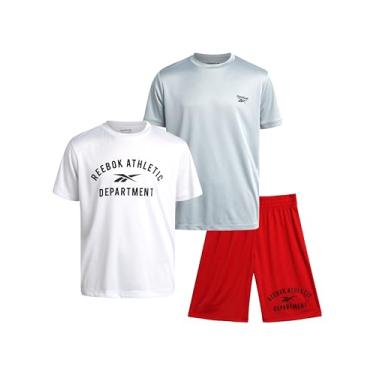 Imagem de Reebok Conjunto de shorts ativos para meninos - camiseta básica de 3 peças, camiseta de manga curta de desempenho e shorts de ginástica - conjunto esportivo (8-12), Branco, 12