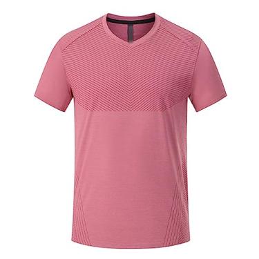 Imagem de Camiseta masculina atlética de manga curta, secagem rápida, lisa, listrada, leve, fina, Rosa, 4G