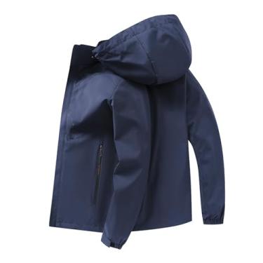 Imagem de Jaqueta masculina leve corta-vento Rip Stop capa de chuva casaco cor sólida bolsos laterais jaqueta, Azul-escuro, M