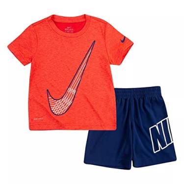 Imagem de Nike Conjunto de 2 peças de camiseta e shorts de manga curta para meninos pequenos Dri-Fit, Vazio azul (86h365-u9j)/vermelho, 2 Anos