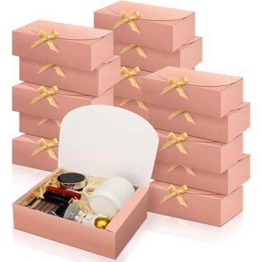 Imagem de SWANGSA Conjunto de 16 caixas de presente com tampas, 27 x 20 x 7 cm, caixa de presente de papel kraft rosa, caixa de pedido de dama de honra com fita e 70 pontos adesivos, para casamento, embalagem, presente, aniversário, caixas de cupcake