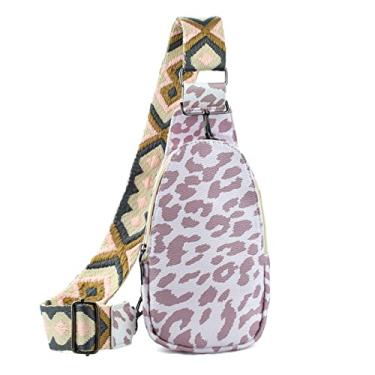 Imagem de KlaOYer Bolsas de couro para mulheres transversais pequenas pochete bolsas de peito com alça de guitarra para gril lady, Oncinha, branco, Large, Transversal