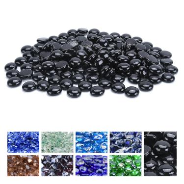 Imagem de GasSaf Contas de vidro de fogo azuis para fogueira externa, lareira, substitui troncos de gás e pedras vulcânicas existentes, vidro de 9,5 mm (preto ônix)