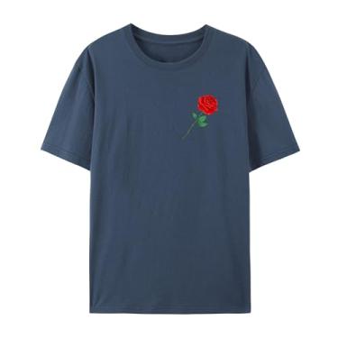 Imagem de Camiseta feminina e masculina, estampa rosa para esposa, camiseta de amor para amigos, Azul marinho, 3G