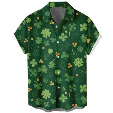 Imagem de Camiseta masculina 2024 Dia de São Patrício Clover ST Pattys Day Funny Hat Dwarf Green Impresso Manga Curta Camisa de Botão, Dia de São Patrício 01, M