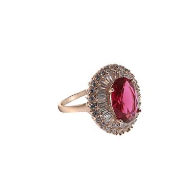 Imagem de HSQYJ Anel oval vermelho de zircão para coquetel, moda geométrica, cristal, noivado, alianças de casamento, joias de luxo para mulheres, meninas, presente banhado a ouro rosa, 8, Zinco, Cristal