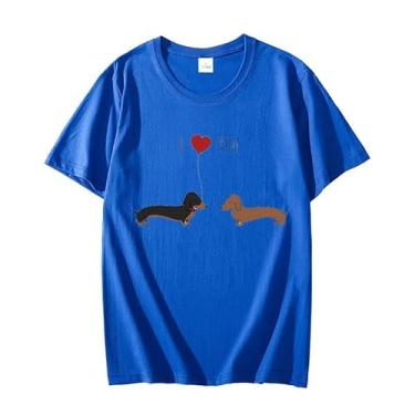 Imagem de I Love You Dachshund Camisetas estampadas unissex casual manga curta camisetas femininas, Azul, P