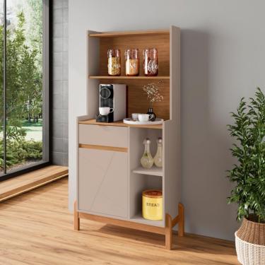 Imagem de Cantinho Café 1 Porta 1 Gaveta Bari Casa D - Off White/Cedro