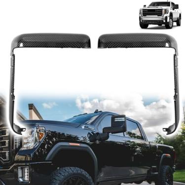 Imagem de AMSPRAC Tampas de espelho de reboque atualizadas adequadas para Silverado GMC Sierra 2500HD 3500HD 2020 2021 2022 2023, 84468904 84468910, capas de borda do espelho retrovisor externo