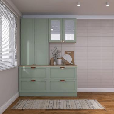 Imagem de Cozinha Modulada 4 Peças 2 Balcões 1 Aéreo 1 Aéreo Alto Com Tampo Arizona CabeCasa MadeiraMadeira Branco/Menta