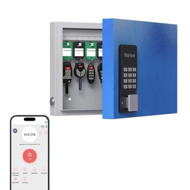 Imagem de WeHere Suporte de parede com 16 chaveiros, Bluetooth/compartilhamento de senha única/controle remoto Wi-Fi/código fixo/desbloqueio de chave, armário de chave inteligente, caixa organizadora de chaves