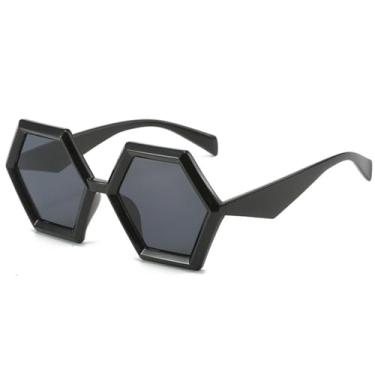Imagem de Óculos de sol hexagonal de diamante personalizado, vintage, feminino, luxuoso, polígono, masculino, uv400, preto, cinza, tamanho único