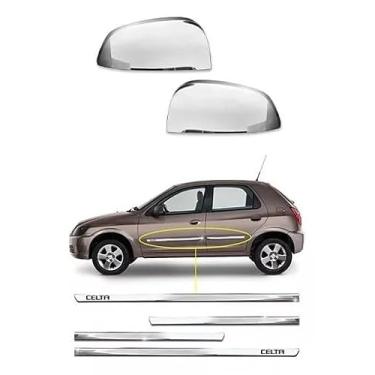 Imagem de Kit Par Aplique de Retrovisor + Aplique Friso Lateral Slim Esportivo Personalizado Celta 2000 2001 2002 2003 2004 2005 2006