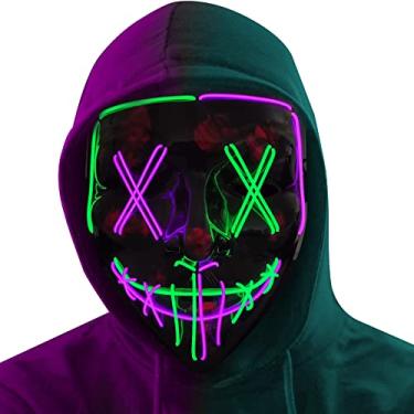 Imagem de Poptrend Halloween Mask LED Light up Mask Scary mask for Festival Cosplay Halloween Costume Masquerade Parties,Carnival,Gift (Green+Purple)