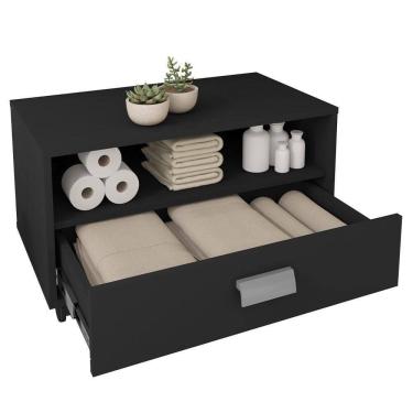 Imagem de Gabinete Armário Banheiro Com Rodízios Towel Preto